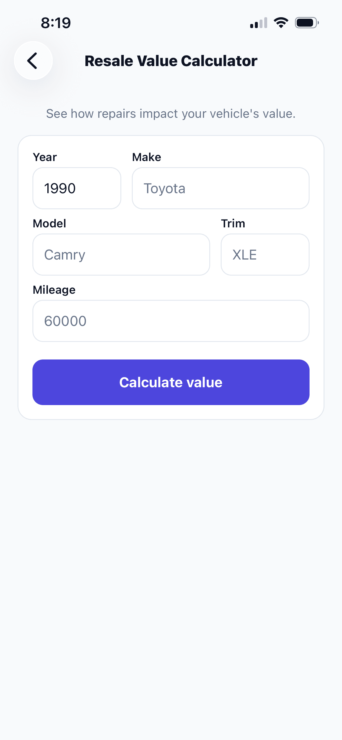 Check resale value — SnapEstimate app screen