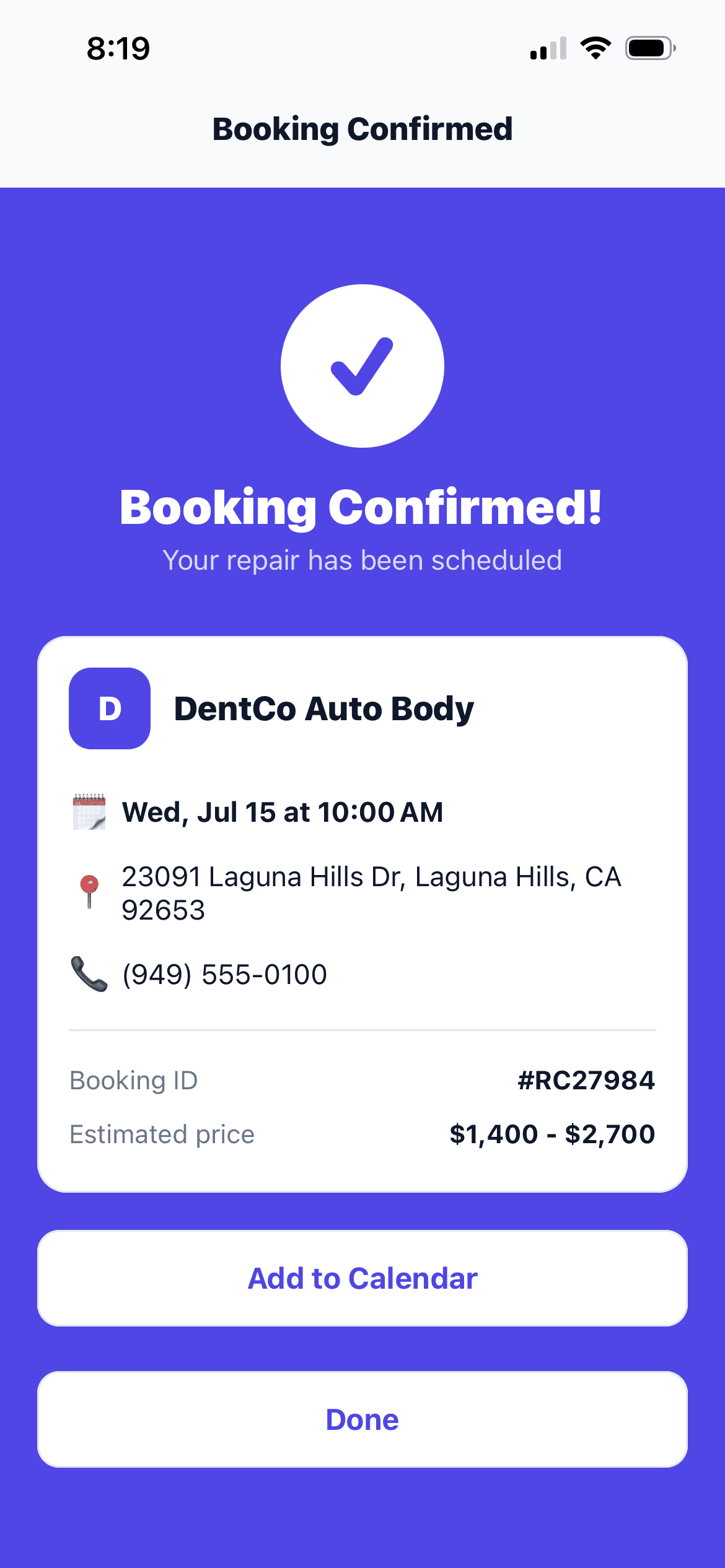 Instantly confirmed — SnapEstimate app screen
